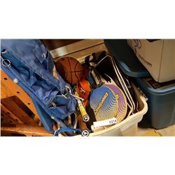 TOTE OF SPORTING GOODS AND FRAME PACK