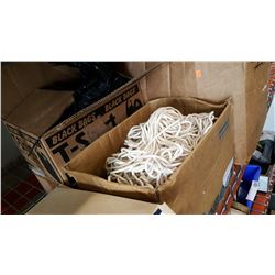 2 BOXES OF PLASTIC BAGS AND BOX OF ROPE