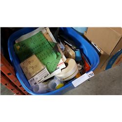 TOTE OF SANDPAPER GLOVES AND PAINTING SUPPLIES