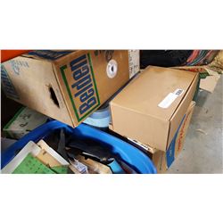 TOTE OF BINDERS WIRE AND COMPUTER POWER SUPPLY