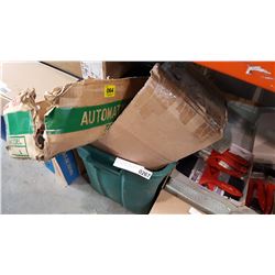 TOTE OF TOOLS, GASKET MAKER, AND GARAGE DOOR OPENER