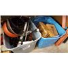 Image 1 : TWO TOTES OF TOOLS, SHOP SUPPLIES AND HARDWARE