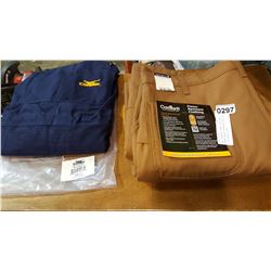 NEW CARHARTT FLAME RESISTANT CANVAS WAIST OVERALLS SIZE 38 X 34 RETAIL $194 AND BIB OVERALLS