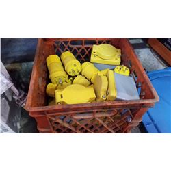 CRATE OF HEAVY DUTY ELECTRICAL PLUGS AND OUTLETS