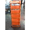 Image 1 : FOUR FOOT ORANGE PLASTIC DISPLAY RACK ON WHEELS