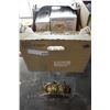 Image 1 : BOX OF STAINLESS STEEL DOOR KNOBS WALL SCONCES AND FAUCET IN BOX