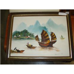 SIGNED OIL ON BAORD BY ROGER LU