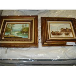 TWO OIL PAINTINGS ON CANVAS FRAMED SIGNED P WONG