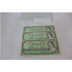 3 CANADIAN 1 DOLLAR BILLS