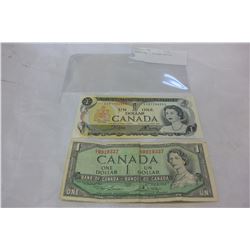 2 CANADIAN 1 DOLLAR BILLS