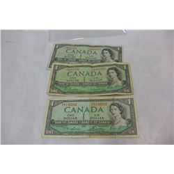 3 CANADIAN 1 DOLLAR BILLS