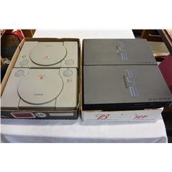 TWO PLAYSTATION 2 CONSOLES AND TWO PS 1 CONSOLES