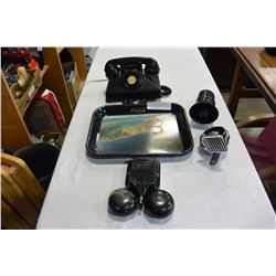 BLACK BAKELITE TELEPHONE W/ HORNS AND VINTAGE BELL