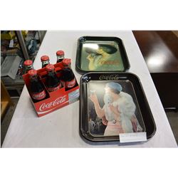 2 COKE TRAYS AND BOTTLES