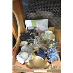 TRAY OF COLLECTIBLE CHINA, CAMERAS, ETC