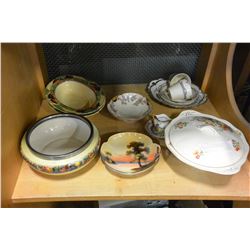 SHELF LOT OF COLLECTIBLE POTTERY AND COLLECTIBLES