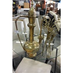 LARGE BRASS TEAPOT AND CANDLEABRAS