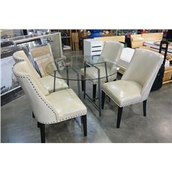 GLASSTOP DINING TABLE 4 STUDDED LEATHER CHAIRS