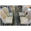 Image 2 : GLASSTOP DINING TABLE 4 STUDDED LEATHER CHAIRS