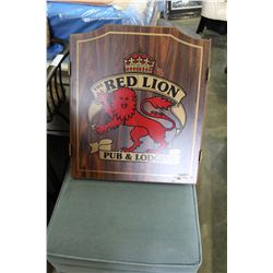 RED LION CORK DART BOARD IN WOODEN BOX