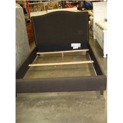 NEW ASHLEY CONTEMPORARY GREY FABRIC QUEENSIZE PLATFORM BEDFRAME WITH NAILHEAD ACCENT,RETAIL $ 1199 B