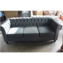 NEW ASHLEY CONTEMPORARY TUFTED SOFA IN GREY CHARCOAL FABRIC, RETAIL $1699