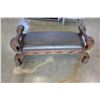 Image 1 : NEW ASHLEY FURNITURE CARVED BENCH WITH BROWN LEATHER SEAT, RETAIL $1198