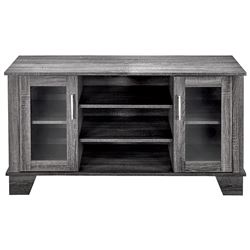 NEW IN BOX 50 INCH MODERN GLASS DOOR TV STAND IN GREY WOOD FINISH