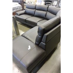 NEW MODERN BROWN STITCHED LEATHER 3 PIECE SECTIONAL SOFA WITH CHAISE, RETAIL $4198