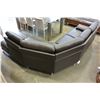 Image 4 : NEW MODERN BROWN STITCHED LEATHER 3 PIECE SECTIONAL SOFA WITH CHAISE, RETAIL $4198