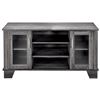 Image 1 : NEW IN BOX GLASS DOOR WOOD GRAIN FINISH TV STAND IN GREY