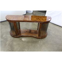 WOOD SERVER W/ BOWED GLASS DISPLAY