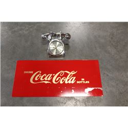 TIN COKE SIGN AND METAL CLOCK