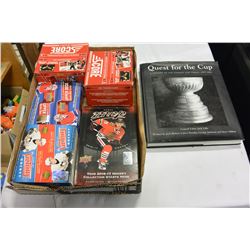 5 BOXES OF HOBBY GRADE HOCKEY CARDS AND QUEST FOR THE CUP BOOK