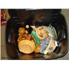 Image 1 : TOTE AND TRAY OF POTTERY AND COLLECTIBLES