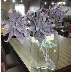 GLASS VASE WITH FAKE PLANTS & DECORATIVE BOXES