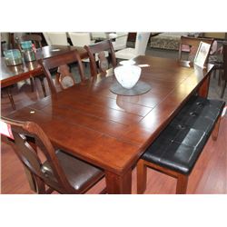BROWN CHANEY DINING TABLE WITH 4 CHAIRS & BENCH