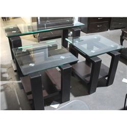 MANHATTAN GLASS SOFA TABLE AND 2 END TABLES