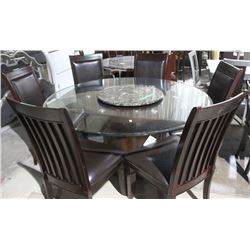 ROUND GLASS TABLE WITH 6 CHAIRS & LAZY SUSAN