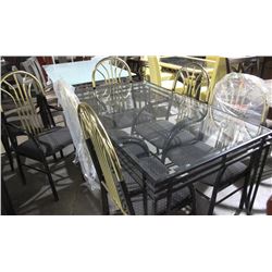 SQUARE BLACK GLASS TOP TABLE W/ 6 CHAIRS