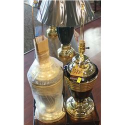 BLACK CERAMIC AND BRASS LAMPS NO SHADES