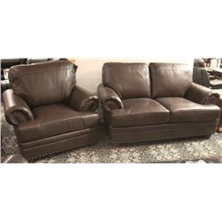 SHELTON BROWN BONDED LEATHER LOVESHEAT & 2 CHAIRS