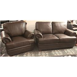 SHELTON BROWN BONDED LEATHER LOVESHEAT & 2 CHAIRS