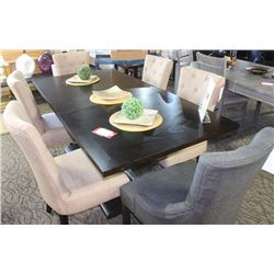DARK BROWN SALTON TABLE WITH 6 GREY CHAIRS