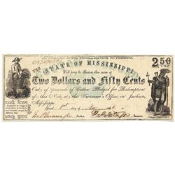 1862 $2.50 Jackson, MS Obsolete Bank Note