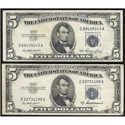 Set of (2) 1953 $5 Silver Certificate Notes