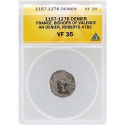 1157-1276 France Denier Bishops of Valence Coin ANACS VF35