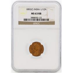 1892 India 1/12 Annas Coin NGC MS63RB