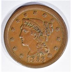1853 LARGE CENT N-27 XF/AU