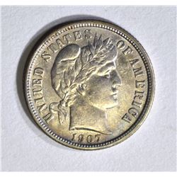 1907-S BARBER DIME, XF+